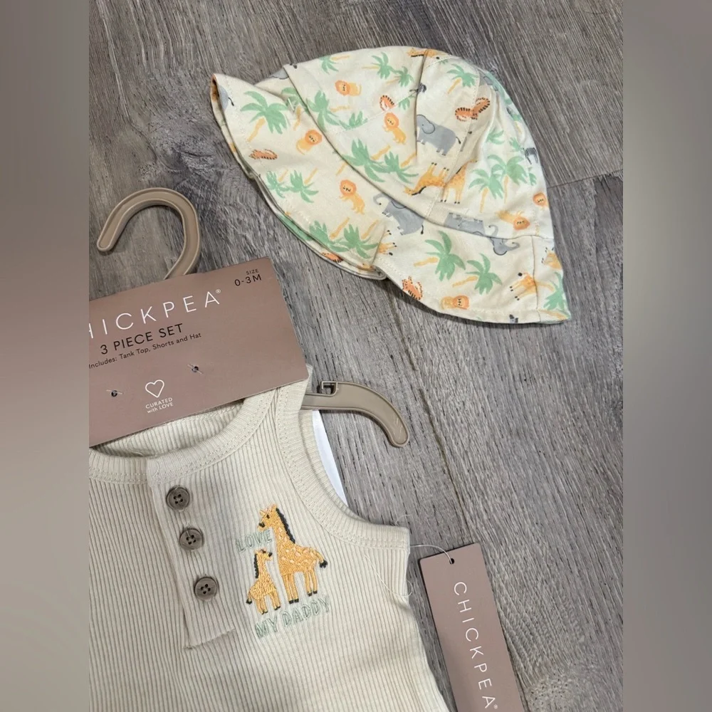 Chick Pea Safari Baby Boy 3pc Set Love My Daddy Outfit Infant Tank, Shorts Hat